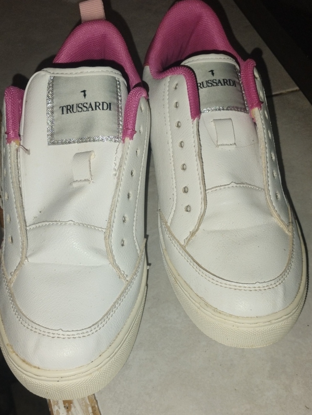 Trussardi Kids White Sneakers with Pink Lining